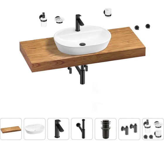 Раковина Wellsee 60 см со столешницей 120 см Calin 201007792 в наборе 10 в 1 1