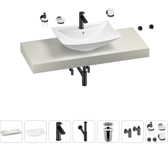 Раковина Wellsee 60 см со столешницей 120 см Cerulean в наборе 10 в 1 201012932 1