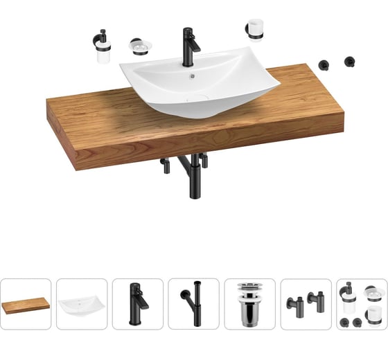 Раковина Wellsee 60 см со столешницей 120 см Cerulean в наборе 10 в 1 201012957 1