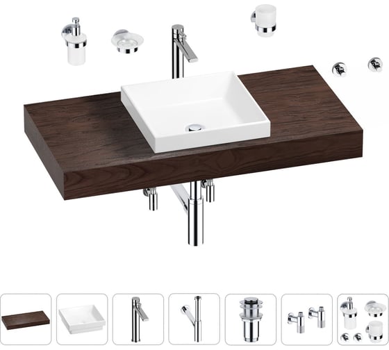 Раковина 40 см со столешницей 100 см Wellsee Doux в наборе 10 в 1 201009216 1