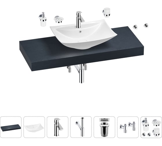 Раковина Wellsee 60 см со столешницей 120 см Cerulean в наборе 10 в 1 201012941 1