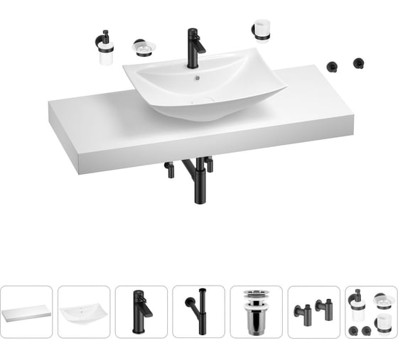 Раковина Wellsee 60 см со столешницей 120 см Cerulean в наборе 10 в 1 201012977 1