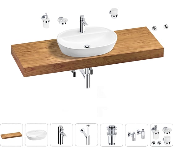 Раковина Wellsee 60 см со столешницей 140 смClinв наборе 10 в 1 201007856 1