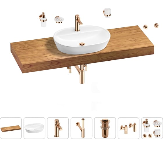 Раковина Wellsee 60 см со столешницей 140 смClinв наборе 10 в 1 201007859 1