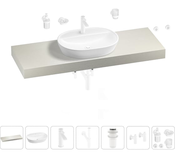 Раковина Wellsee 60 см со столешницей 140 смClinв наборе 10 в 1 201007840 1