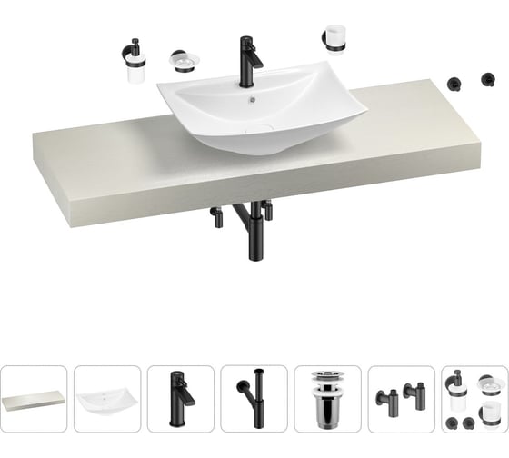 Раковина Wellsee 60 см со столешницей 140 см Cerulean в наборе 10 в 1 201012997 1