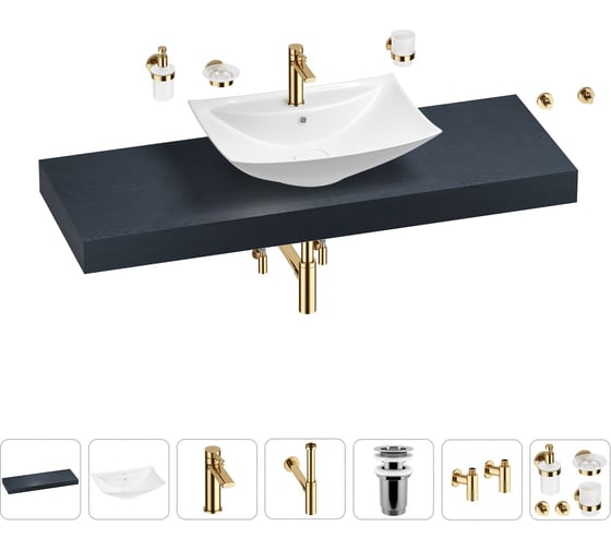 Раковина Wellsee 60 см со столешницей 140 см Cerulean в наборе 10 в 1 201013008 1