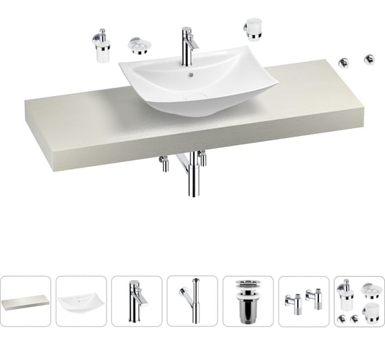 Раковина Wellsee 60 см со столешницей 140 см Cerulean в наборе 10 в 1 201012996 1