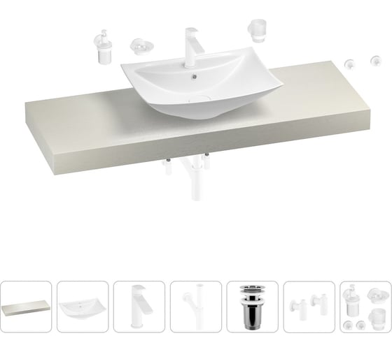 Раковина Wellsee 60 см со столешницей 140 см Cerulean в наборе 10 в 1 201012995 1