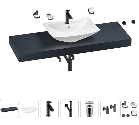 Раковина Wellsee 60 см со столешницей 140 см Cerulean в наборе 10 в 1 201013002 1