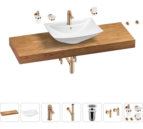 Раковина Wellsee 60 см со столешницей 140 см Cerulean в наборе 10 в 1 201013019 1