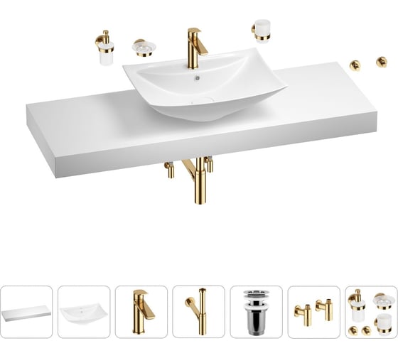 Раковина Wellsee 60 см со столешницей 140 см Cerulean в наборе 10 в 1 201013033 1