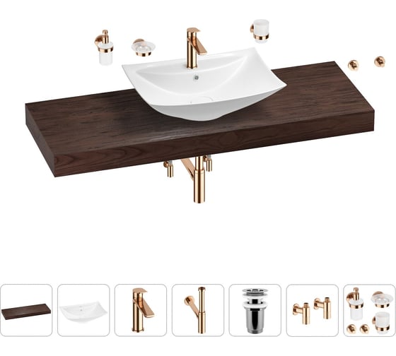 Раковина Wellsee 60 см со столешницей 140 см Cerulean в наборе 10 в 1 201013024 1