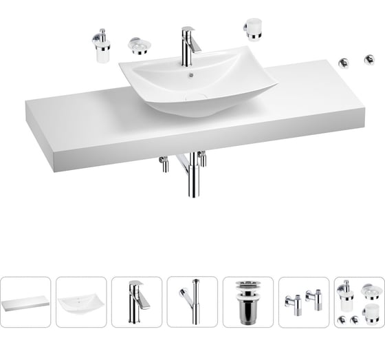 Раковина Wellsee 60 см со столешницей 140 см Cerulean в наборе 10 в 1 201013031 1