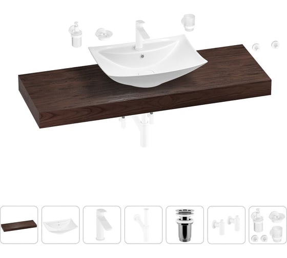 Раковина Wellsee 60 см со столешницей 140 см Cerulean в наборе 10 в 1 201013025 1