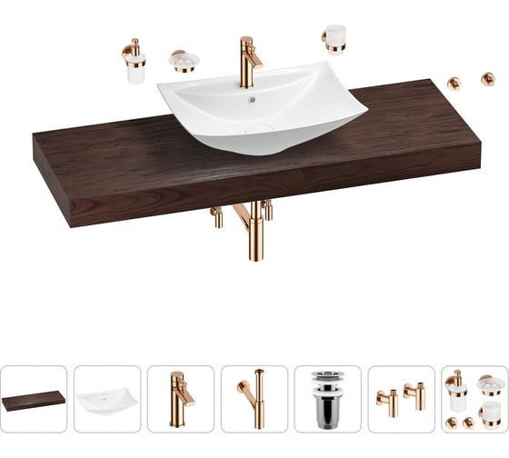 Раковина Wellsee 60 см со столешницей 140 см Cerulean в наборе 10 в 1 201013029 1