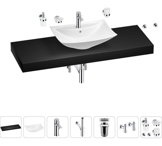 Раковина Wellsee 60 см со столешницей 140 см Cerulean в наборе 10 в 1 201013046 1