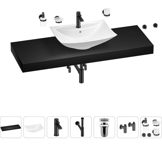 Раковина Wellsee 60 см со столешницей 140 см Cerulean в наборе 10 в 1 201013047 1