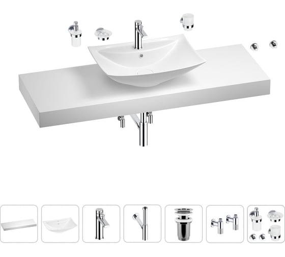 Раковина Wellsee 60 см со столешницей 140 см Cerulean в наборе 10 в 1 201013036 1