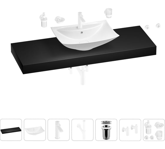 Раковина Wellsee 60 см со столешницей 140 см Cerulean в наборе 10 в 1 201013050 1