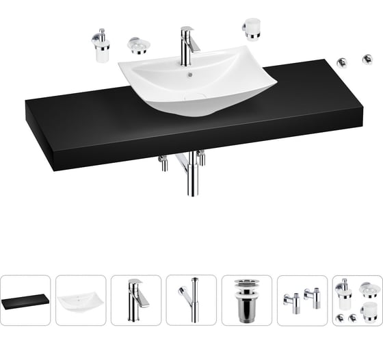 Раковина Wellsee 60 см со столешницей 140 см Cerulean в наборе 10 в 1 201013041 1