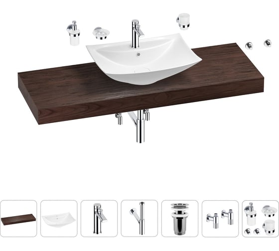 Раковина Wellsee 60 см со столешницей 140 см Cerulean в наборе 10 в 1 201013026 1