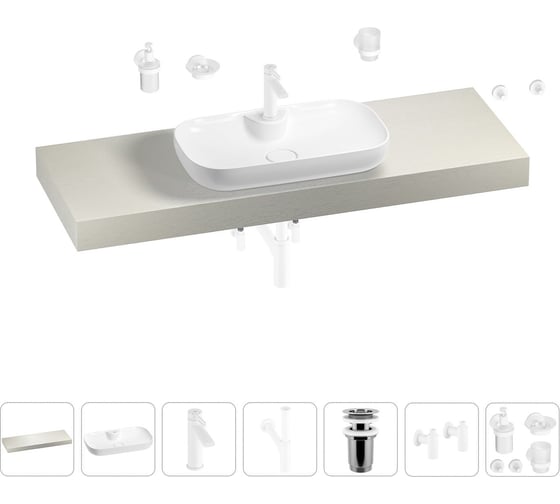 Раковина Wellsee 60 см со столешницей 140 см Croquis 2.0 в наборе 10 в 1 201008800 1