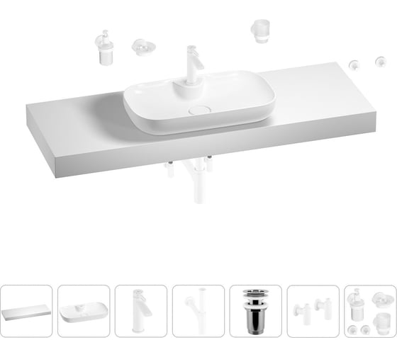 Раковина Wellsee 60 см со столешницей 140 см Croquis 2.0 201008840 в наборе 10 в 1 1