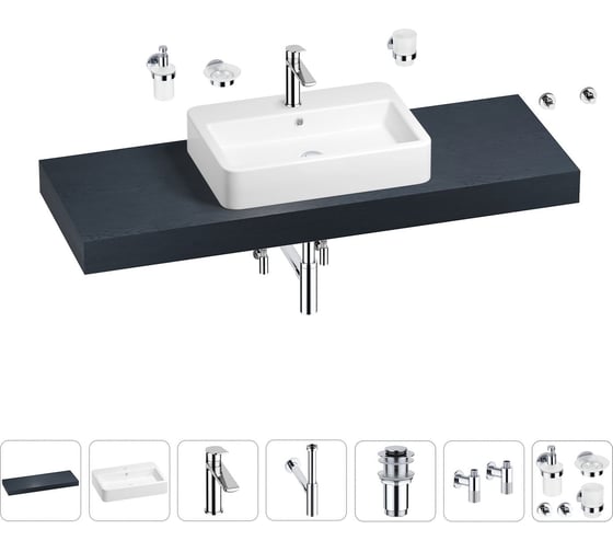 Раковина Wellsee 60 см со столешницей 140 см Halcyon 201012101 в наборе 10 в 1 1