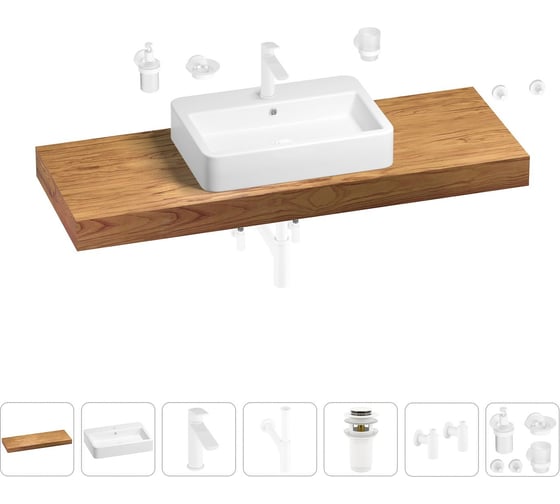 Раковина Wellsee 60 см со столешницей 140 смHalcyonв наборе 10 в 1 201012115 1