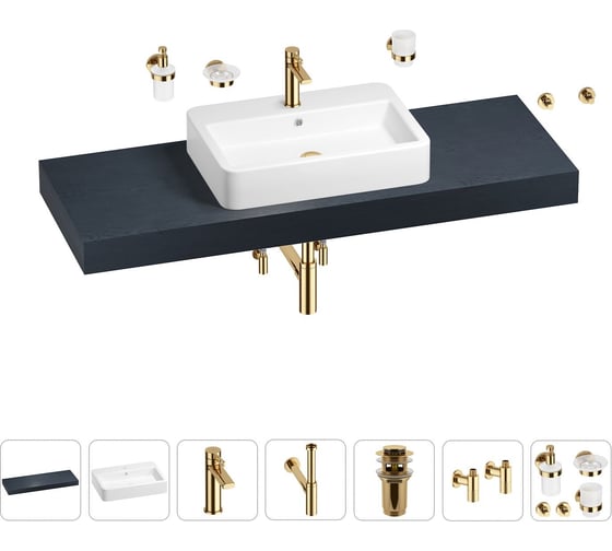 Раковина Wellsee 60 см со столешницей 140 см Halcyon 201012108 в наборе 10 в 1 1