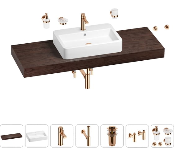 Раковина Wellsee 60 см со столешницей 140 смHalcyonв наборе 10 в 1 201012129 1