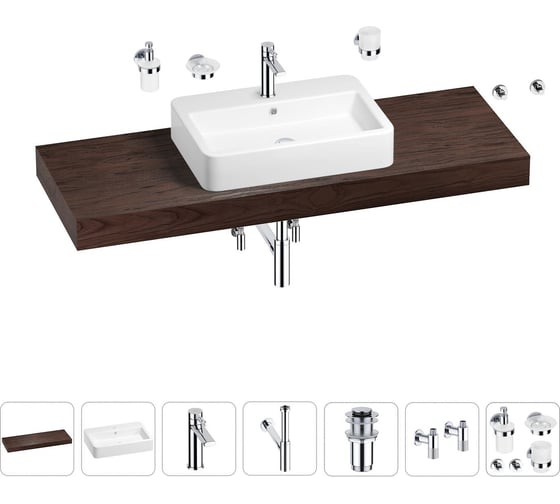 Раковина Wellsee 60 см со столешницей 140 смHalcyonв наборе 10 в 1 201012126 1