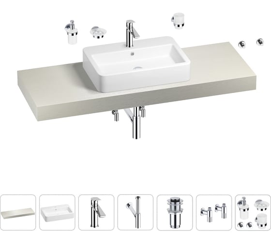 Раковина Wellsee 60 см со столешницей 140 смHalcyonв наборе 10 в 1 201012091 1