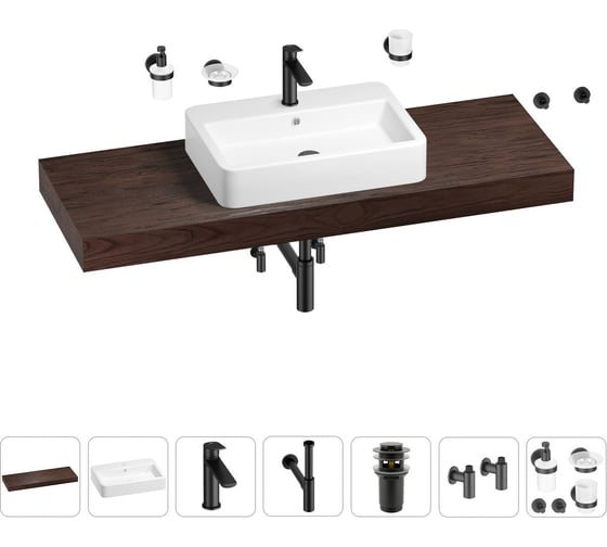 Раковина Wellsee 60 см со столешницей 140 смHalcyonв наборе 10 в 1 201012122 1