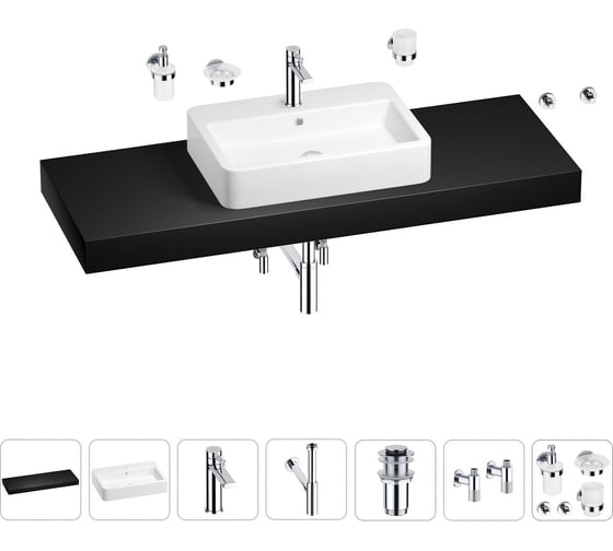 Раковина Wellsee 60 см со столешницей 140 см Halcyon 201012146 в наборе 10 в 1 1