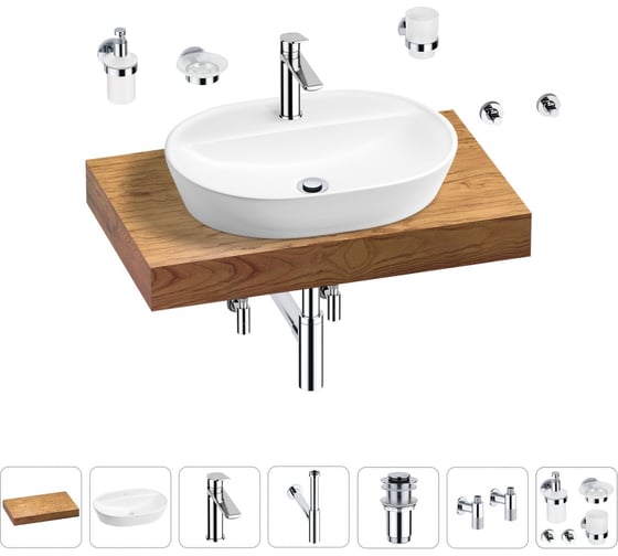 Раковина Wellsee 60 см со столешницей 80 см Calin 201007671 в наборе 10 в 1 1