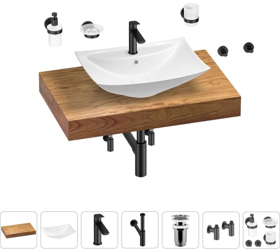 Раковина Wellsee 60 см со столешницей 80 см Cerulean 201012832 в наборе 10 в 1 1