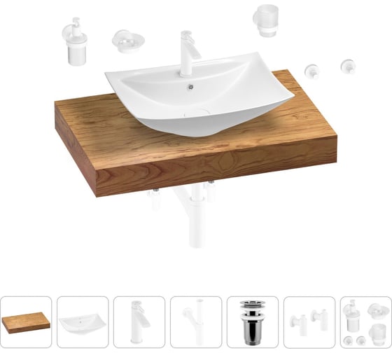 Раковина Wellsee 60 см со столешницей 80 см Cerulean 201012840 в наборе 10 в 1 1