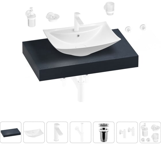 Раковина Wellsee 60 см со столешницей 80 см Cerulean 201012825 в наборе 10 в 1 1