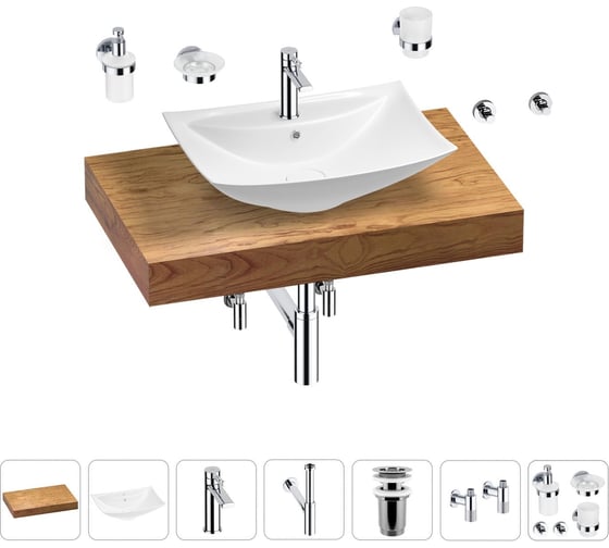 Раковина Wellsee 60 см со столешницей 80 см Cerulean 201012836 в наборе 10 в 1 1