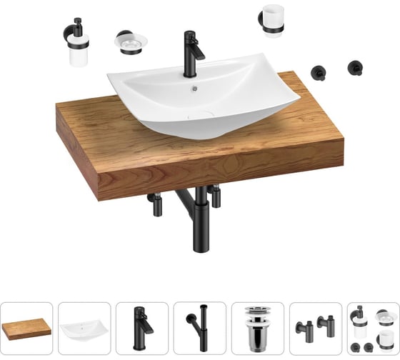 Раковина Wellsee 60 см со столешницей 80 см Cerulean 201012837 в наборе 10 в 1 1