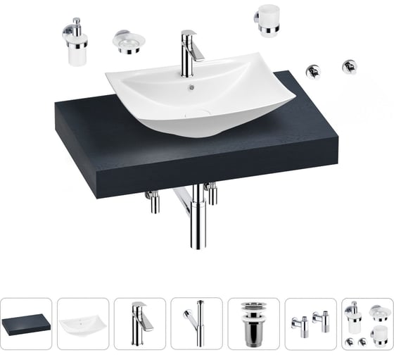 Раковина Wellsee 60 см со столешницей 80 см Cerulean 201012821 в наборе 10 в 1 1