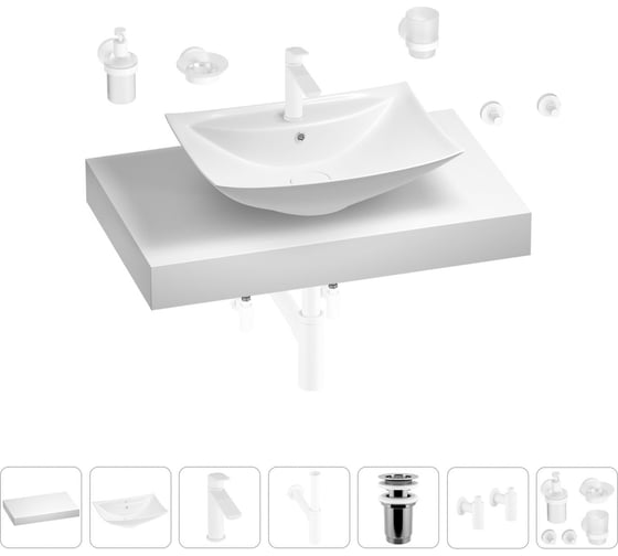 Раковина Wellsee 60 см со столешницей 80 см Cerulean 201012855 в наборе 10 в 1 1