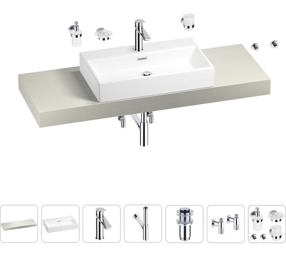 Раковина Wellsee 70 см со столешницей 140 смGraceful Proв наборе 10 в 1 201012751 1