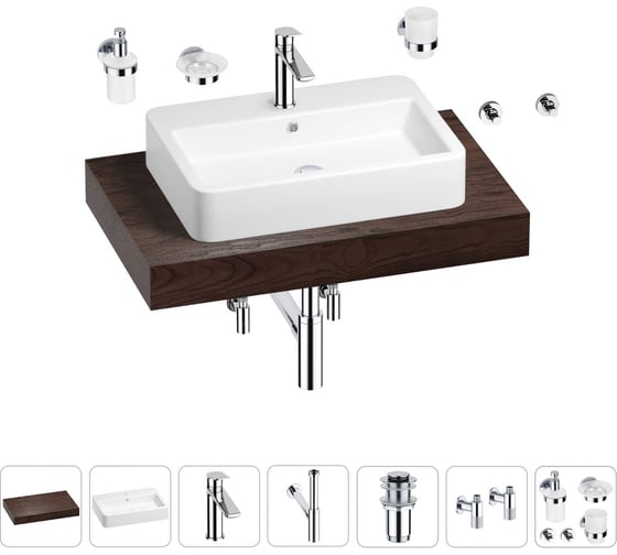 Раковина Wellsee 60 см со столешницей 80 смHalcyonв наборе 10 в 1 201011941 1