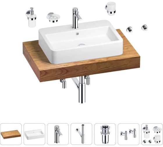 Раковина Wellsee 60 см со столешницей 80 см Halcyon 201011936 в наборе 10 в 1 1