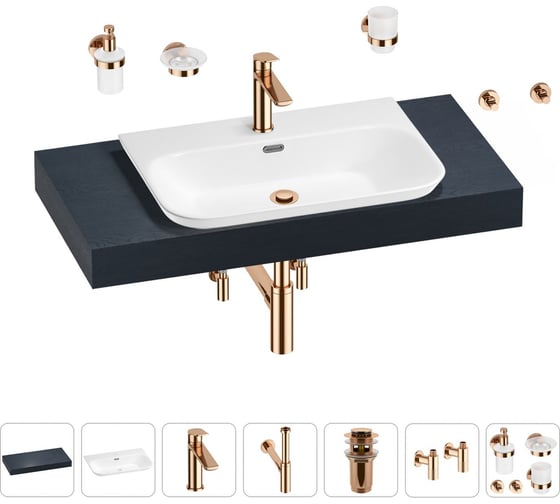 Раковина Wellsee 65 см со столешницей 100 см Eclatant 2.0 201013244 в наборе 10 в 1 1