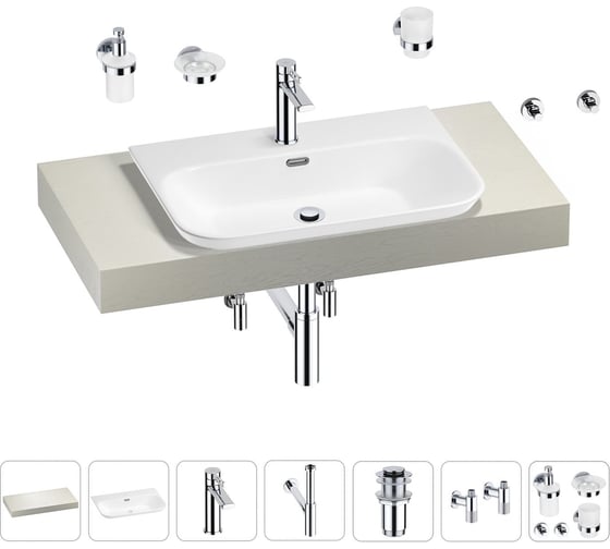 Раковина Wellsee 65 см со столешницей 100 см Eclatant 2.0 201013236 в наборе 10 в 1 1