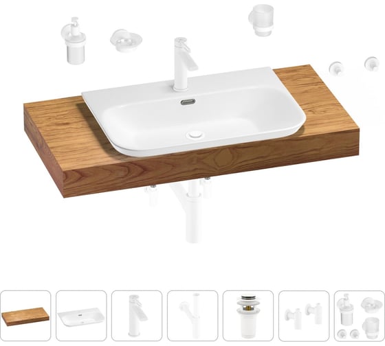 Раковина Wellsee 65 см со столешницей 100 см Eclatant 2.0 201013260 в наборе 10 в 1 1